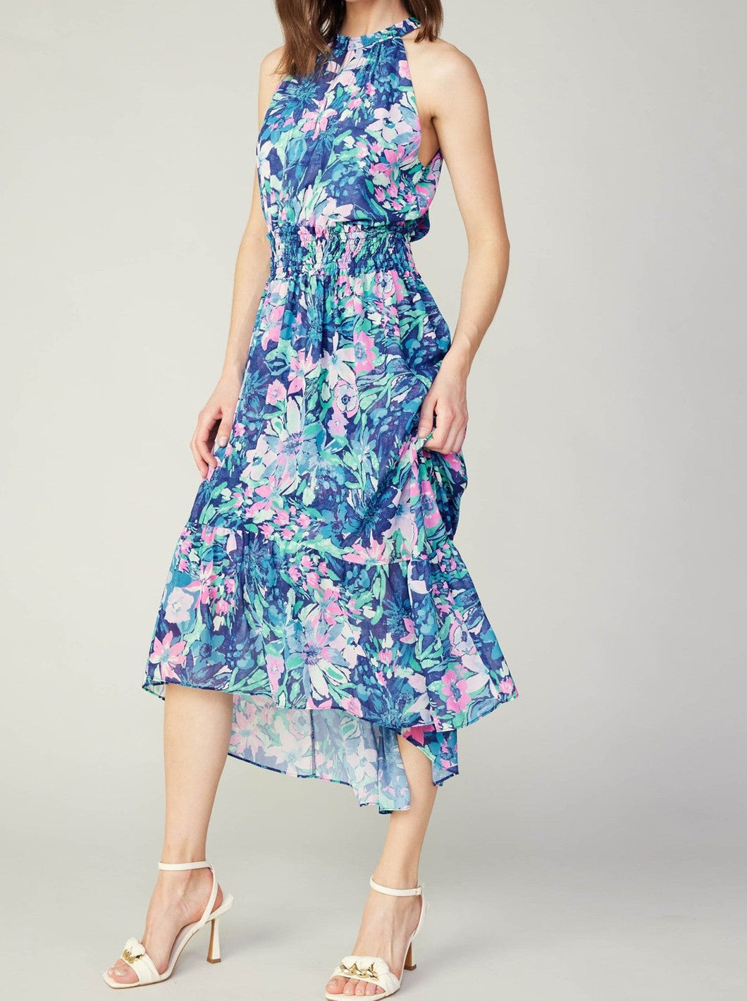 Haulter Neck Midi Dress [Pink/Blue-2490127]